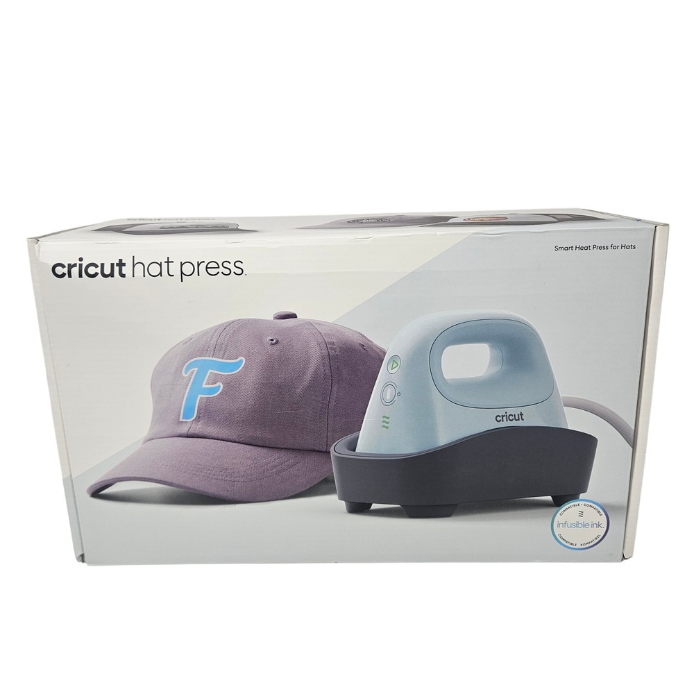 Cricut Hat Press Smart Heat Press for Hats Blue CHP080B1 with Base and Form